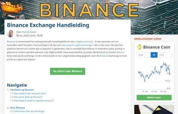 Handleiding voor exchange Binance op AllesOverCrypto.nl