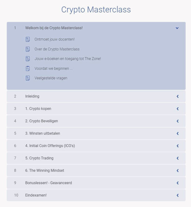 Overzicht en inhoudsopgave van de Crypto Masterclass